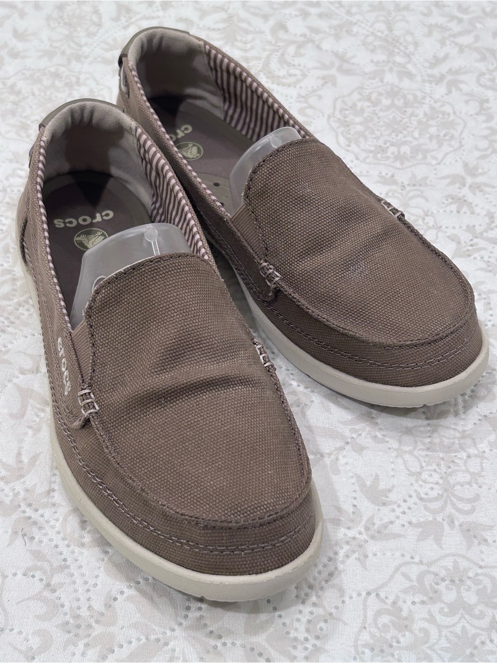 Crocs Walu II Canvas Loafer Boat Shoe 14391 Khaki/Stucco Tan Women's US Size 8